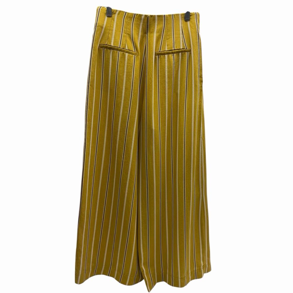 Zara TRF Striped Wide Leg Pants Mustard Yellow Stripe Button Front Women’s Small - Picture 3 of 13